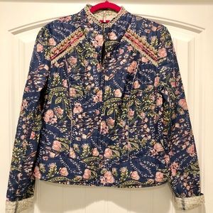 Free People Quilted Floral Zip Up Jacket